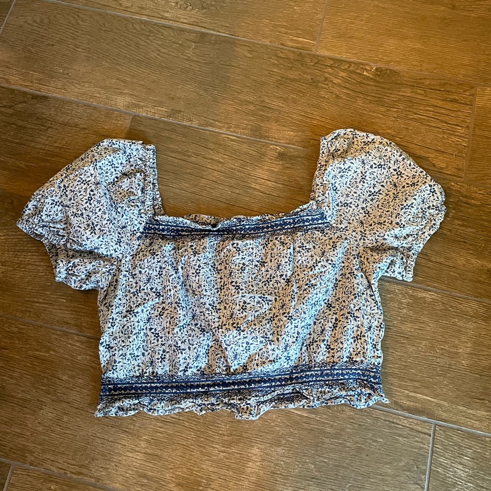 Madewell Blue Floral Puff-Sleeve Crop Top - Picture 5 of 7